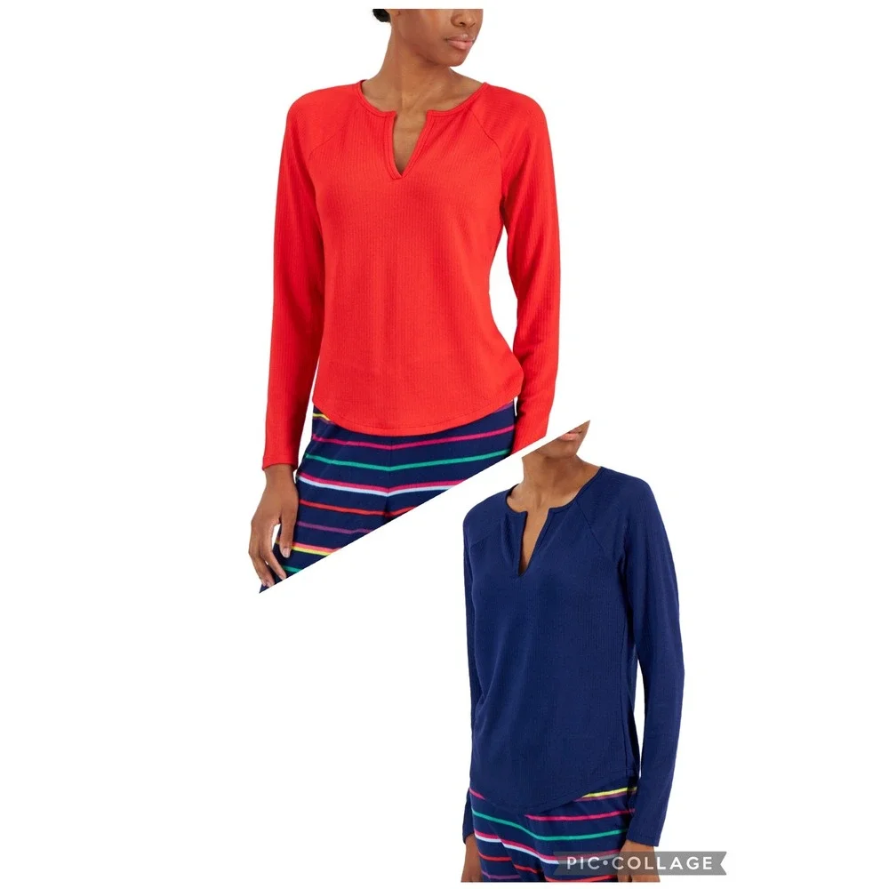 Jenni‎ Women's Split-Neck Pajama TopBundle of 2 - Red - Navy - Size Medium